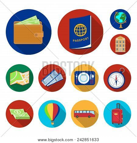 Rest And Travel Flat Icons In Set Collection For Design. Transport, Tourism Vector Symbol Stock  Ill
