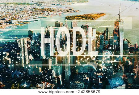 Hodl With Aerial View Of Manhattan, Ny Skyline