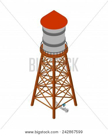 Water Tower Isometric Isolated. Water-bearing Tower. Vector Illustration