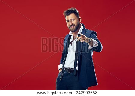 I Choose You And Order. The Smiling Business Man Point You, Want You, Half Length Closeup Portrait O
