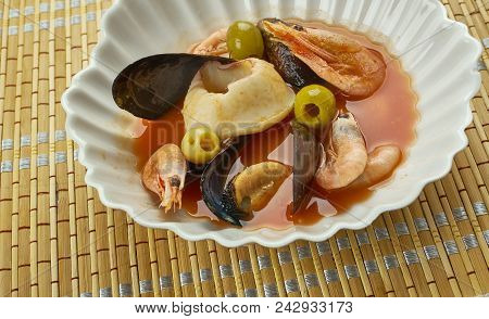 Ligurian Fish Stew , In Liguria, In Northern Italy, This Dish Of Poached Seafood In A Garlicky Tomat