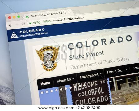 Amsterdam, Netherlands - May 28, 2018: Website Of The Colorado State Patrol (csp).
