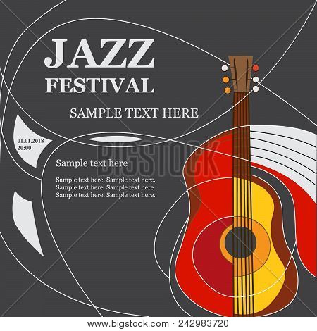 Template Design Poster With Colorful, Acoustic Guitar.