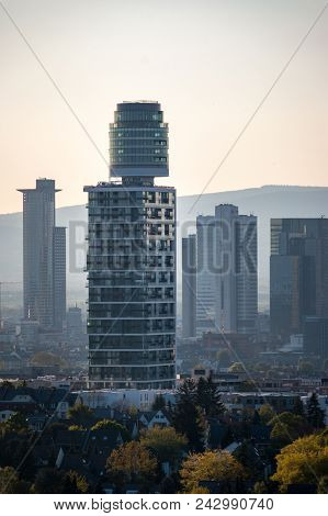 Frankfurt, Germany - April 29, 2017: New Henninger Tower In Frankfurt Main, Germany Seen From Top Of