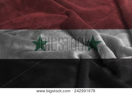Ruffled Waving Flag Of Syria Closeup Background.