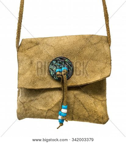Bag Of The North American Indians. Made From Deerskin Embroidered With Colorful Glass Beads And Leat