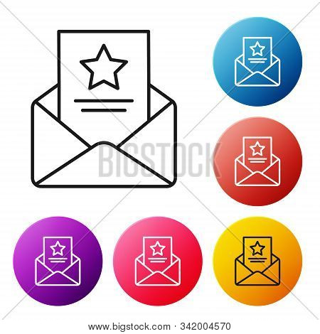 Black Line The Arrest Warrant Icon Isolated On White Background. Police Badge With Document. Warrant