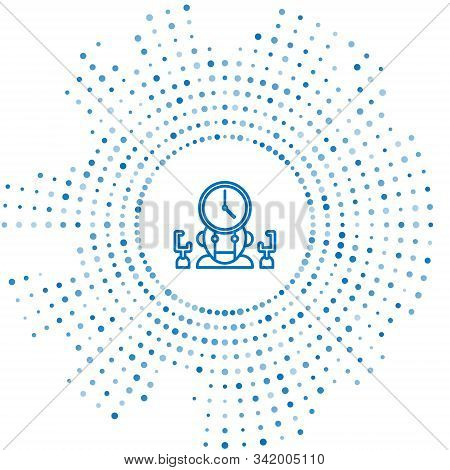Blue Line Robot And Digital Time Manager Icon Isolated On White Background. Time Management Assistan
