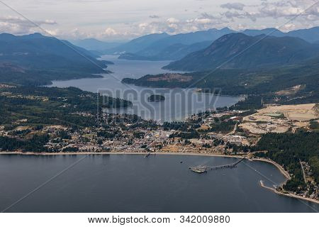 Aerial View Of A Sechelt, Small Town On Sunshine Coast, Located Northwest Of Vancouver, British Colu