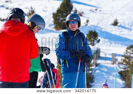 Grandvalira, Andorra : 2019 December 28 : People Having Fun In Sunny Day On Grandvalira Ski Station 