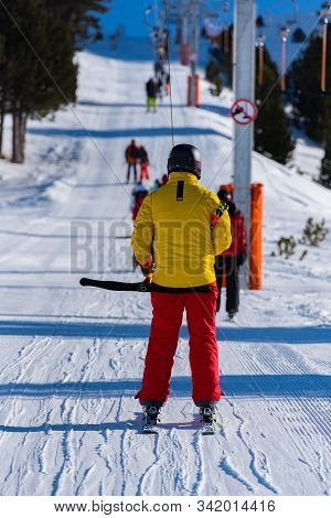 Grandvalira, Andorra : 2019 December 28 : People Having Fun In Sunny Day On Grandvalira Ski Station 