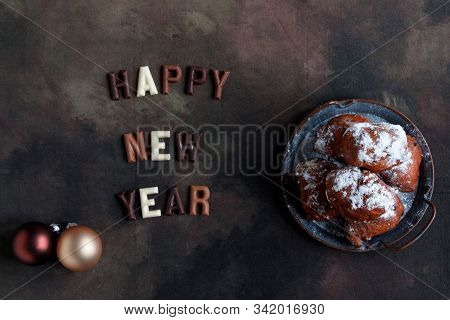 Dutch Oliebollen Or Dougnut Balls With Sugar For New Years Eve