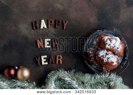 Dutch Oliebollen Or Dougnut Balls With Sugar For New Years Eve
