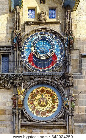 Prague, Czech Republic - September 12, 2019: Beautiful Big Vintage Clock With Arrows And Decorations