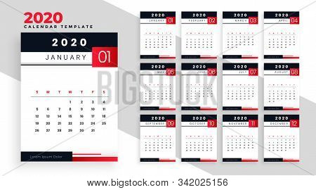 2020 Happy New Year Calendar Layout Template Design