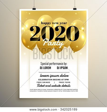 2020 New Year Party Cover Template Design With Balloons