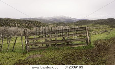 Pasture And Gate In The Colorado Rocky Mountains.