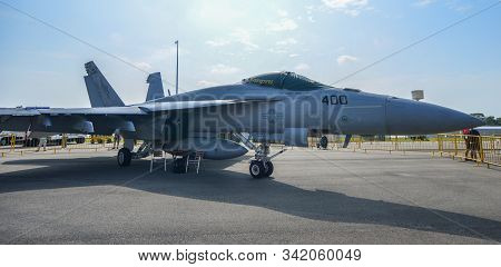 Singapore - Feb 10, 2018. Boeing Fa-18e Super Hornet Of United States Air Force (usaf) On Display In