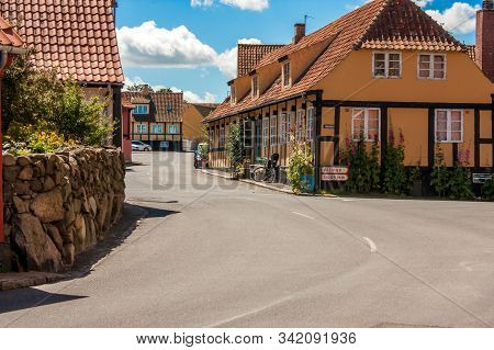 The Streets Of The City Of Svaneke, Bornholm, Denmark - June 2018. Beautiful Houses.