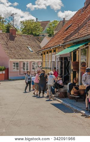 Svaneke, Bornholm, Denmark - June 2018. People Shop At The Very Popular Candy Store.