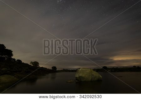 Night Landscape In The Barruecos Natural Area. Extremadura. Spain.