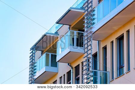 Balconies Of Modern Residential Apartment And Flat Building Exterior Leibnitz Reflex