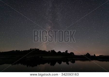 Night Photography With Milky Way In Natural Area Of Barruecos. Extremadura. Spain.