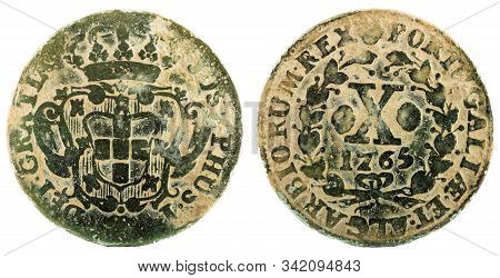 Ancient Copper Coin Of Portugal. 10 Reis Of Of King Jose I. 1765.