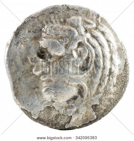 Carthaginian Coin.  Ancient Carthaginian Silver Triobolo Coined In Agadir. Obverse.