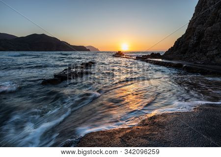 Sunrise On The Coast Of Isleta Del Moro. Natural Park Of Cabo De Gata. Spain.