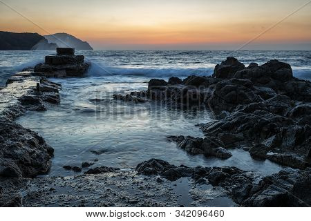 Sunrise On The Coast Of Isleta Del Moro. Natural Park Of Cabo De Gata. Spain.