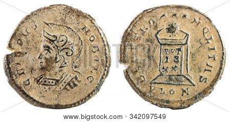 Ancient Roman Copper Coin Of Emperor Crispus.