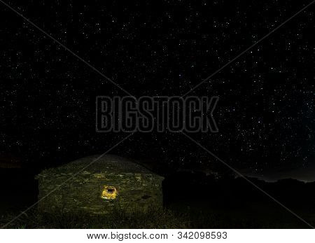 Night Landscape With Old Structure Near Montehermoso. Extremadura. Spain.