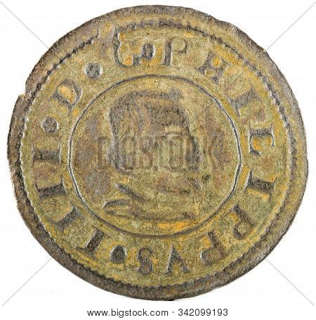 Ancient Spanish Copper Coin Of King Felipe Iv. 1662. Coined In Segovia. 16 Maravedis. Obverse.