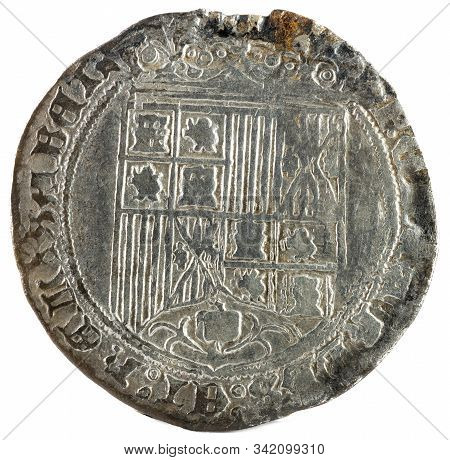 Ancient Spanish Silver Coin Of The Kings Fernando E Isabel. Catholic Kings. Coined In Burgos. Real. 