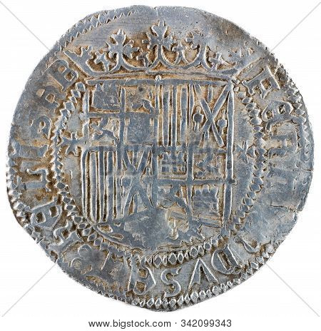 Ancient Spanish Silver Coin Of The Kings Fernando E Isabel. Catholic Kings. Coined In Granada. Real.