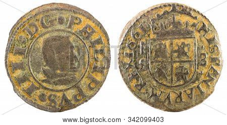 Ancient Spanish Copper Coin Of King Felipe Iv. 1661. Coined In Segovia. 8 Maravedis.