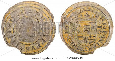 Ancient Spanish Copper Coin Of King Felipe Iv. 1662. Coined In Segovia. 16 Maravedis.