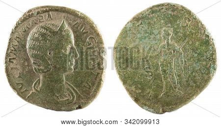 Ancient Roman Bronze Sertertius Coin Of Empress Julia Mamaea.