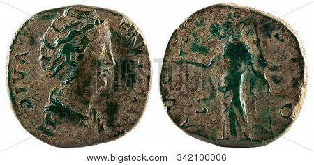 Ancient Roman Bronze Sestertius Coin Of Emperor Faustina I.