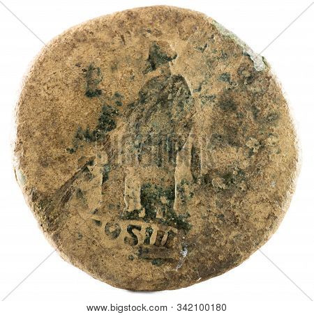 Ancient Roman Bronze Sertertius Coin Of Emperor Marcus Aurelius. Reverse.