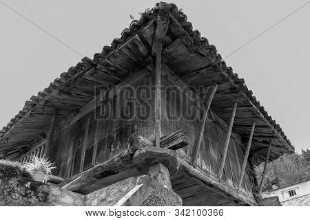 Horreo Asturiano. Asturian Barn. Popular Architecture In Mere. Asturias. Spain.