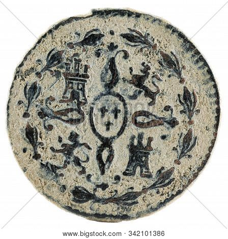 Ancient Spanish Copper Coin Of The King Carlos Iv. 1796. Coined In Segovia. 2 Maravedis. Reverse.