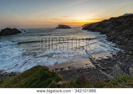 Sunrise In The Arnia Beach. Urros De Liencres. Cantabria. Spain.