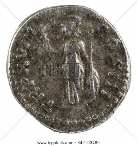 Ancient Roman Silver Denarius Coin Of Emperor Marcus Aurelius. Reverse.