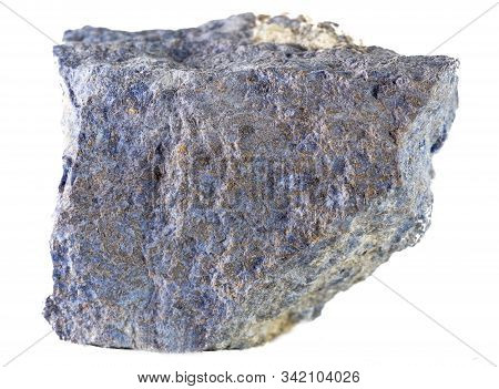 Dumortierite Mineral On White Background. Macro Photography.