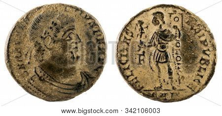 Ancient Roman Copper Coin Of Emperor Magnentius.