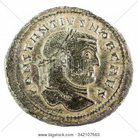 Ancient Roman Copper Coin Of Emperor Constantius Chlorus. Obverse.