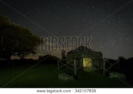 Night Landscape With Old Structure Near Montehermoso. Extremadura. Spain.