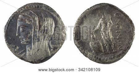 Roman Republic Coin. Ancient Roman Silver Denarius Of The Family Cassia.